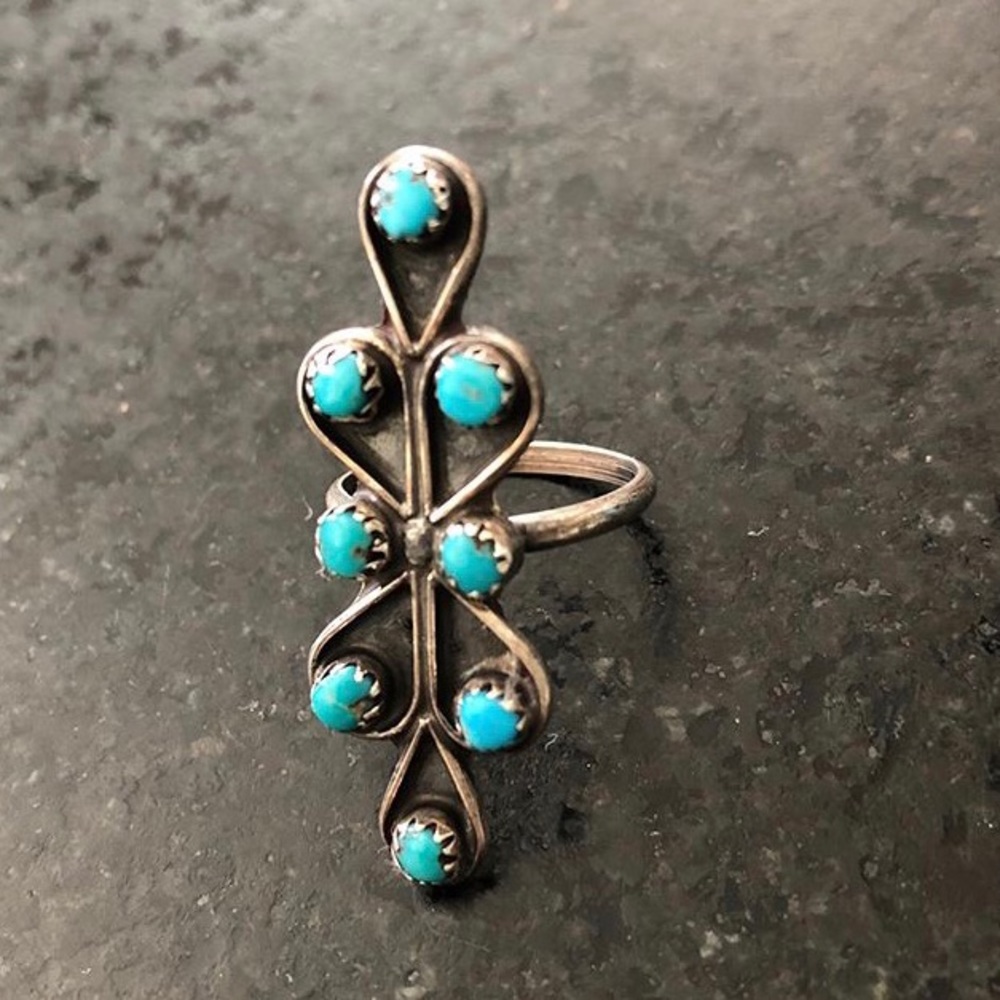 1970s Zuni Turquoise Sterling Statement Rings